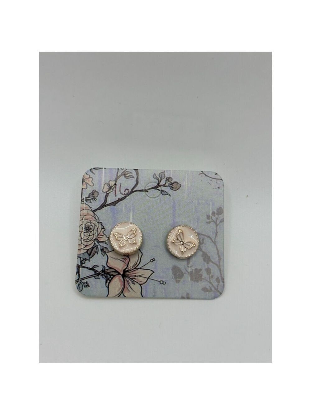Gold Toned Butterfly Stud Earrings Pink